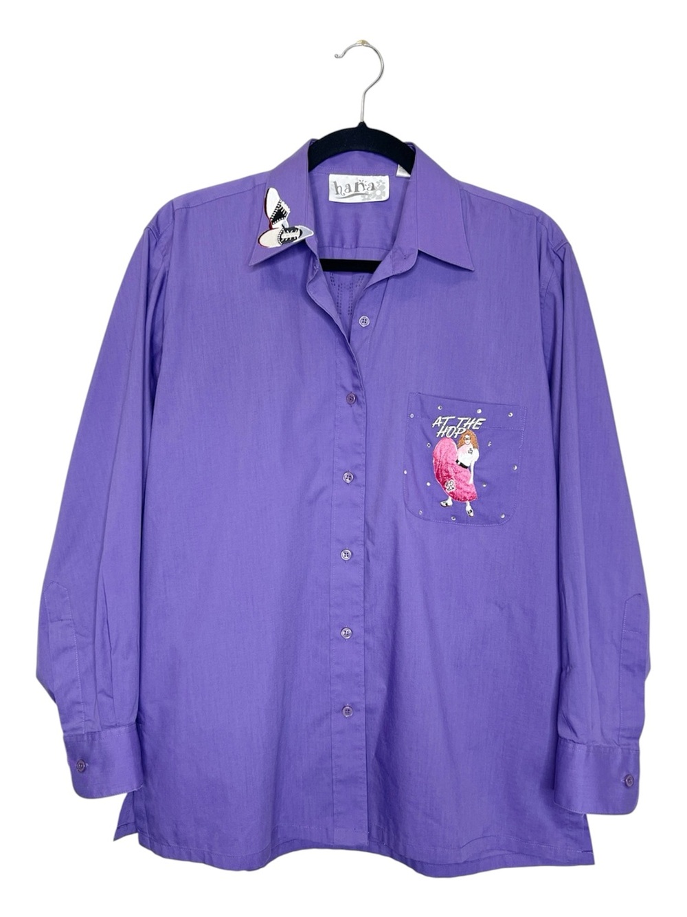 HANA At the Hop Sock Hop Rock N Roll Embellished Button Up Shirt size Small